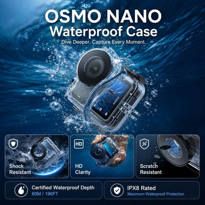 Funda impermeable TELESIN de 60 m, carcasa subacuática para buceo, cubierta protectora antivaho para cámara de acción (trans…