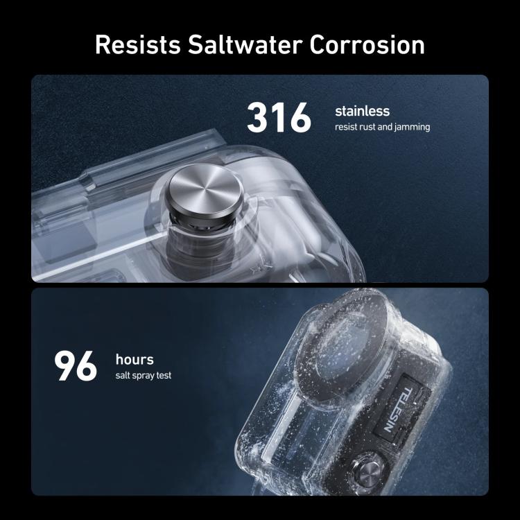 Funda impermeable TELESIN de 60 m, carcasa subacuática para buceo, cubierta protectora antivaho para cámara de acción (trans…