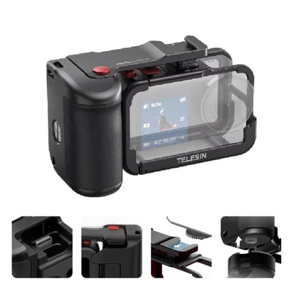 Kit TELESIN StreetGrip, jaula de cámara de aleación de aluminio, empuñadura de mano para DJI Osmo Action 5 (negro)