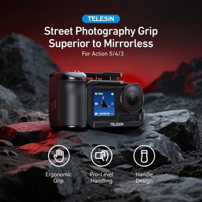 Kit TELESIN StreetGrip, jaula de cámara de aleación de aluminio, empuñadura de mano para DJI Osmo Action 5 (negro) — imagen 2