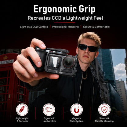 Kit TELESIN StreetGrip, jaula de cámara de aleación de aluminio, empuñadura de mano para DJI Osmo Action 5 (negro) — imagen 4