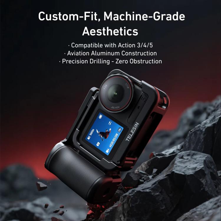 Kit TELESIN StreetGrip, jaula de cámara de aleación de aluminio, empuñadura de mano para DJI Osmo Action 5 (negro) — imagen 6