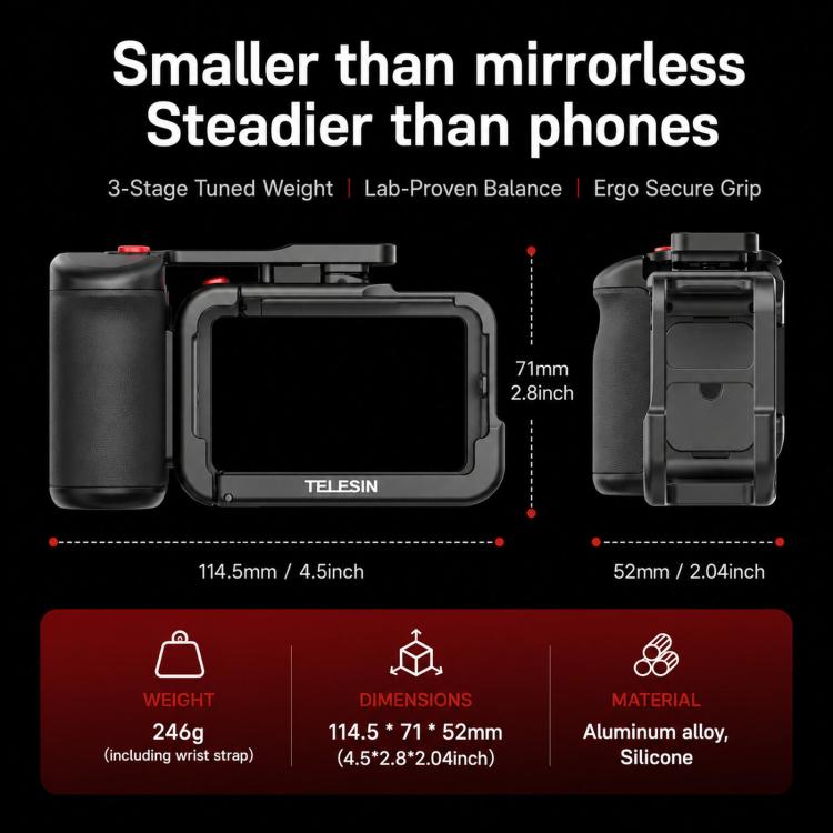 Kit TELESIN StreetGrip, jaula de cámara de aleación de aluminio, empuñadura de mano para DJI Osmo Action 5 (negro) — imagen…