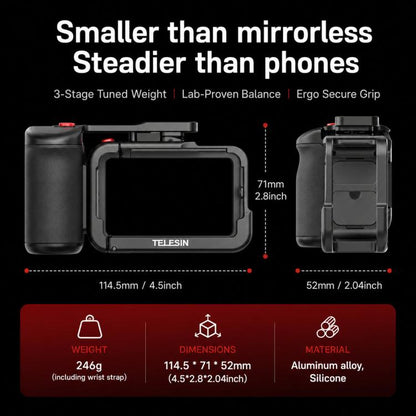 Kit TELESIN StreetGrip, jaula de cámara de aleación de aluminio, empuñadura de mano para DJI Osmo Action 5 (negro) — imagen…