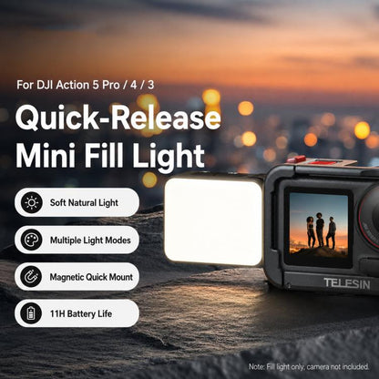 Action 5 Pro/4/3, mini luz de relleno para vlog de liberación rápida TELESIN, luz de vídeo LED magnética impermeable IPX5 co…