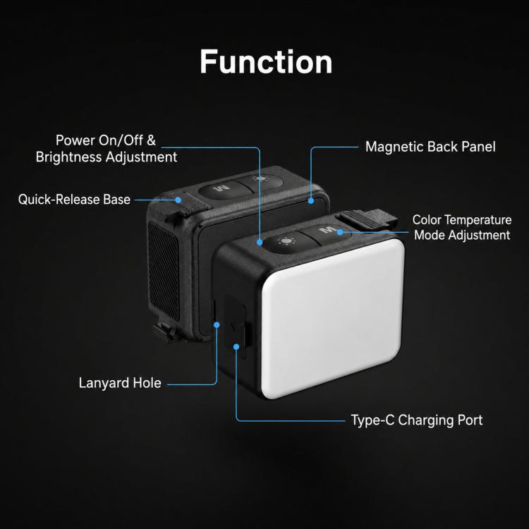 Action 5 Pro/4/3, mini luz de relleno para vlog de liberación rápida TELESIN, luz de vídeo LED magnética impermeable IPX5 co…