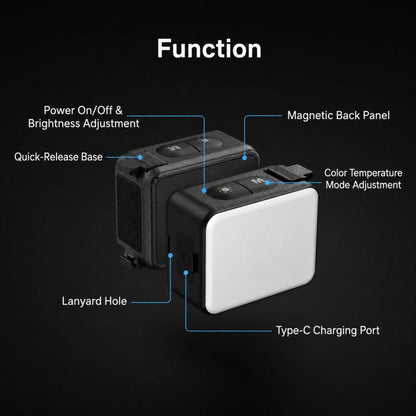 Action 5 Pro/4/3, mini luz de relleno para vlog de liberación rápida TELESIN, luz de vídeo LED magnética impermeable IPX5 co…