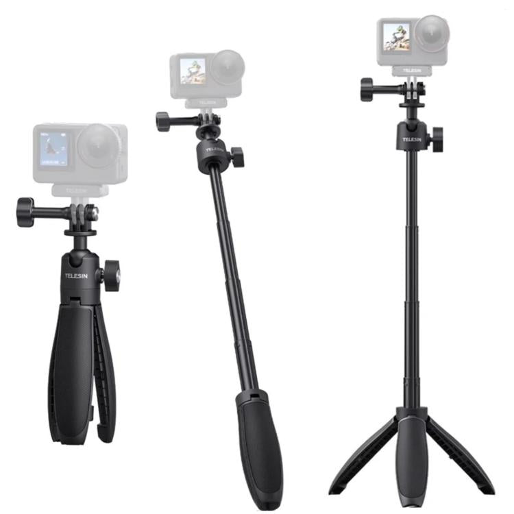 Trípode mini selfie TELESIN 3.0 para cámara de acción, poste extensible de aluminio de 18-46 cm con rótula de 360 grados (ne…