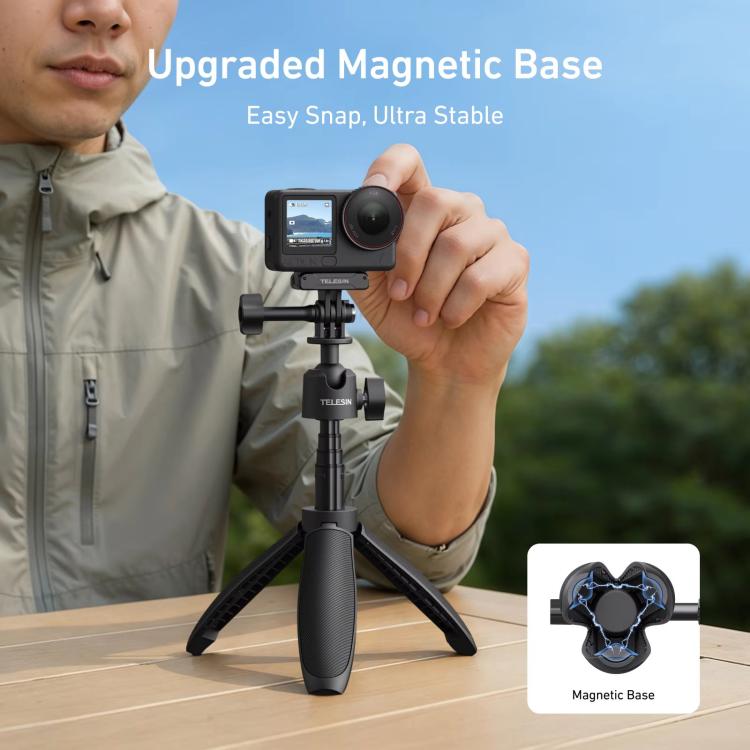 Trípode mini selfie TELESIN 3.0 para cámara de acción, poste extensible de aluminio de 18-46 cm con rótula de 360 grados (ne…