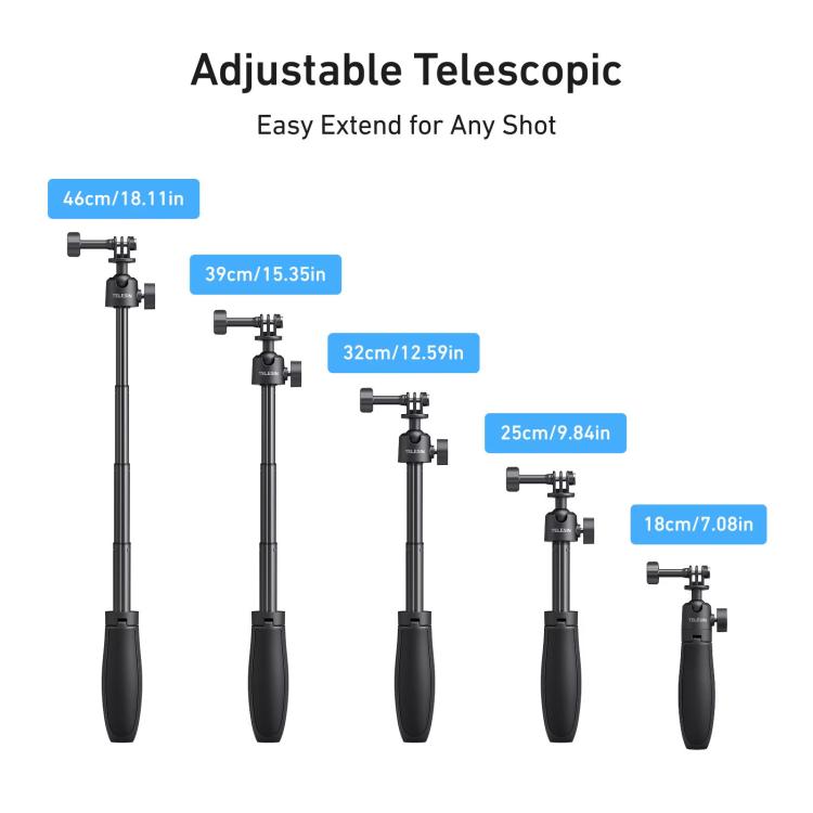 Trípode mini selfie TELESIN 3.0 para cámara de acción, poste extensible de aluminio de 18-46 cm con rótula de 360 grados (ne…