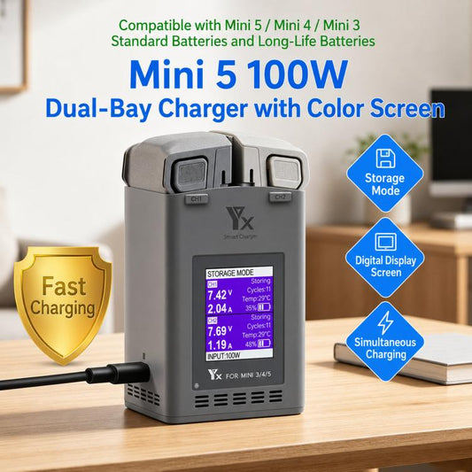 Baterías de vuelo Cargador doble YX de 100 W con pantalla LCD a color para el concentrador de carga de inteligentes /4/3 Pro…