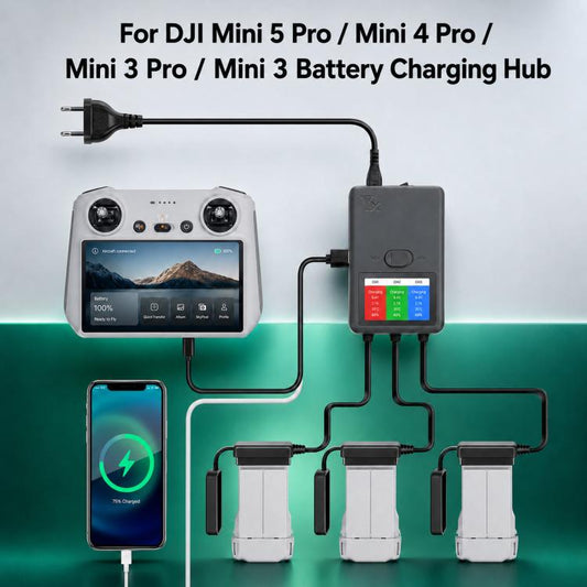 Cargador inteligente YX de 3 vías con pantalla LCD para DJI Mini 5 Pro / Mini 4 Pro / Mini 3 Pro para DJI DJI Mini 5 Pro, DJ…