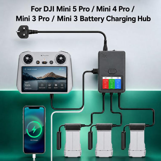 Cargador inteligente YX de 3 vías con pantalla LCD para DJI Mini 5 Pro / Mini 4 Pro / Mini 3 Pro para DJI DJI Mini 5 Pro, DJ…