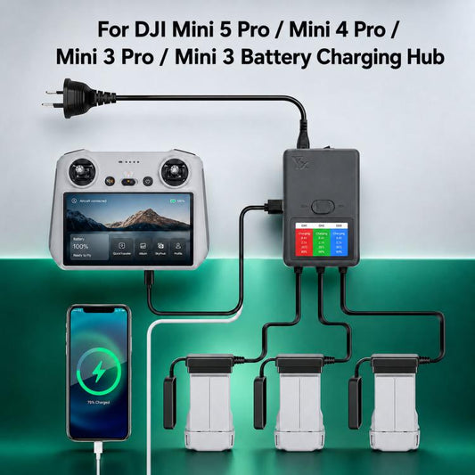 Cargador inteligente YX de 3 vías con pantalla LCD para DJI Mini 5 Pro / Mini 4 Pro / Mini 3 Pro para DJI DJI Mini 5 Pro, DJ…