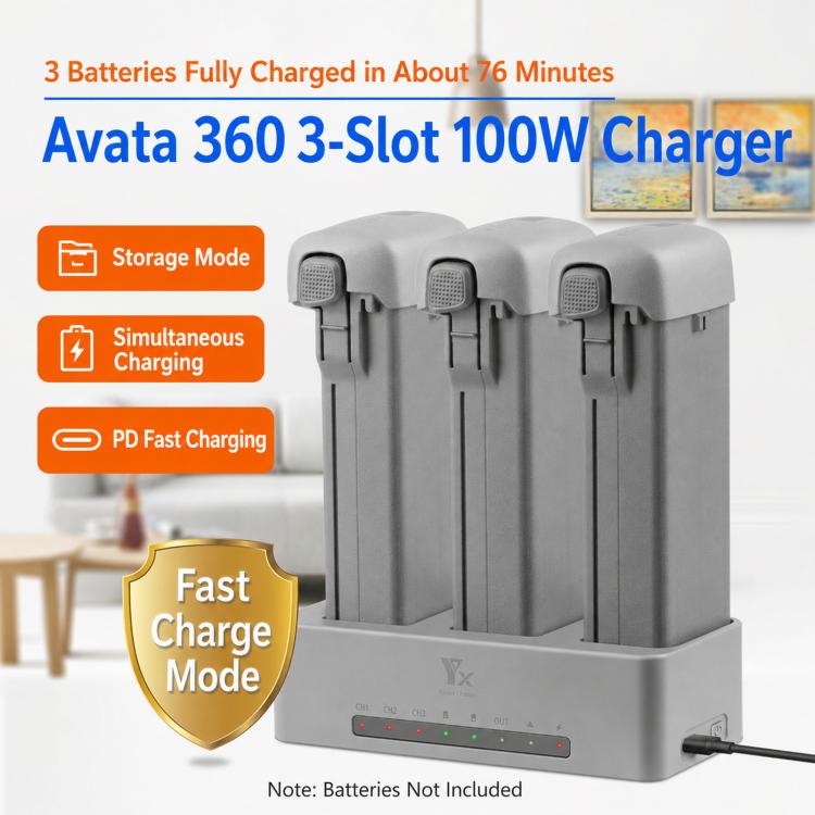 Batería Cargador paralelo YX PD de 100 W, concentrador de carga rápida de 3 vías con modo de almacenamiento de para DJI Avata