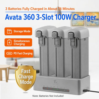 Batería Cargador paralelo YX PD de 100 W, concentrador de carga rápida de 3 vías con modo de almacenamiento de para DJI Avata