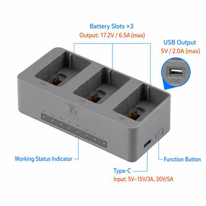 Batería Cargador paralelo YX PD de 100 W, concentrador de carga rápida de 3 vías con modo de almacenamiento de para DJI Avat…