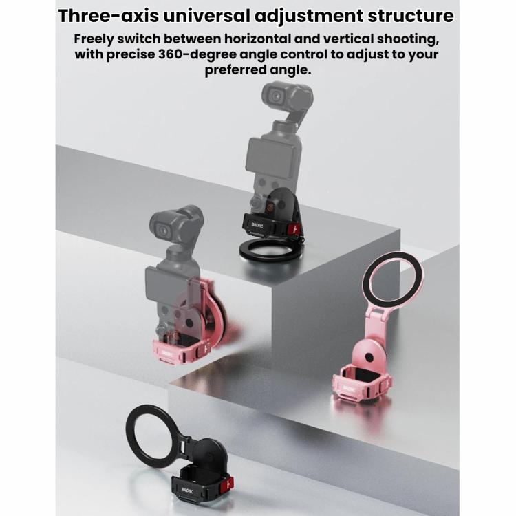Soporte magnético para teleprompter BRDRC con extensor de zapata fría y clip para teléfono (rosa) para DJI Osmo Pocket 4 — i…